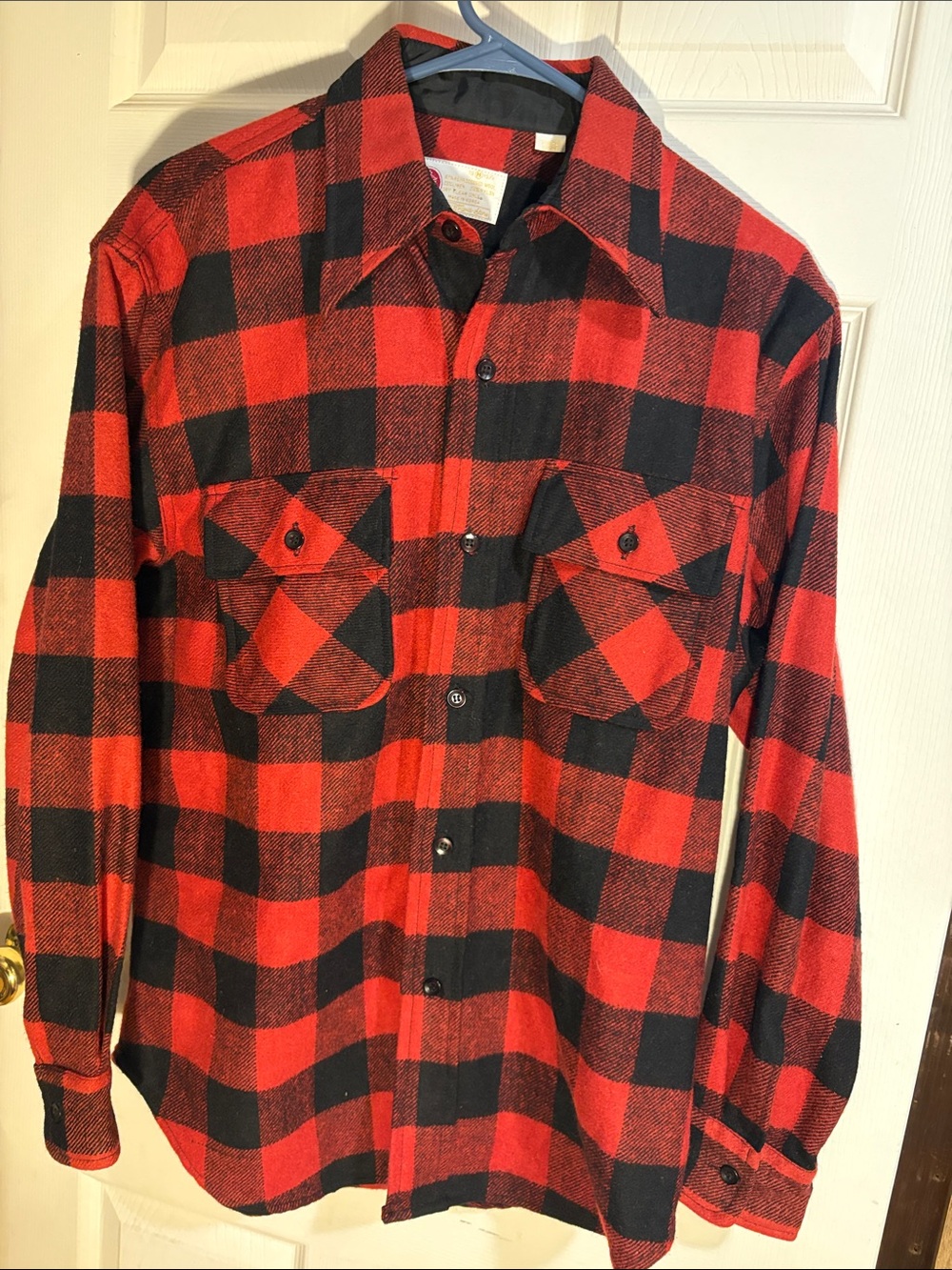 Men's Vintage Kings Road Red and Black Buffalo Plaid Flannel Shirt Sears Medium